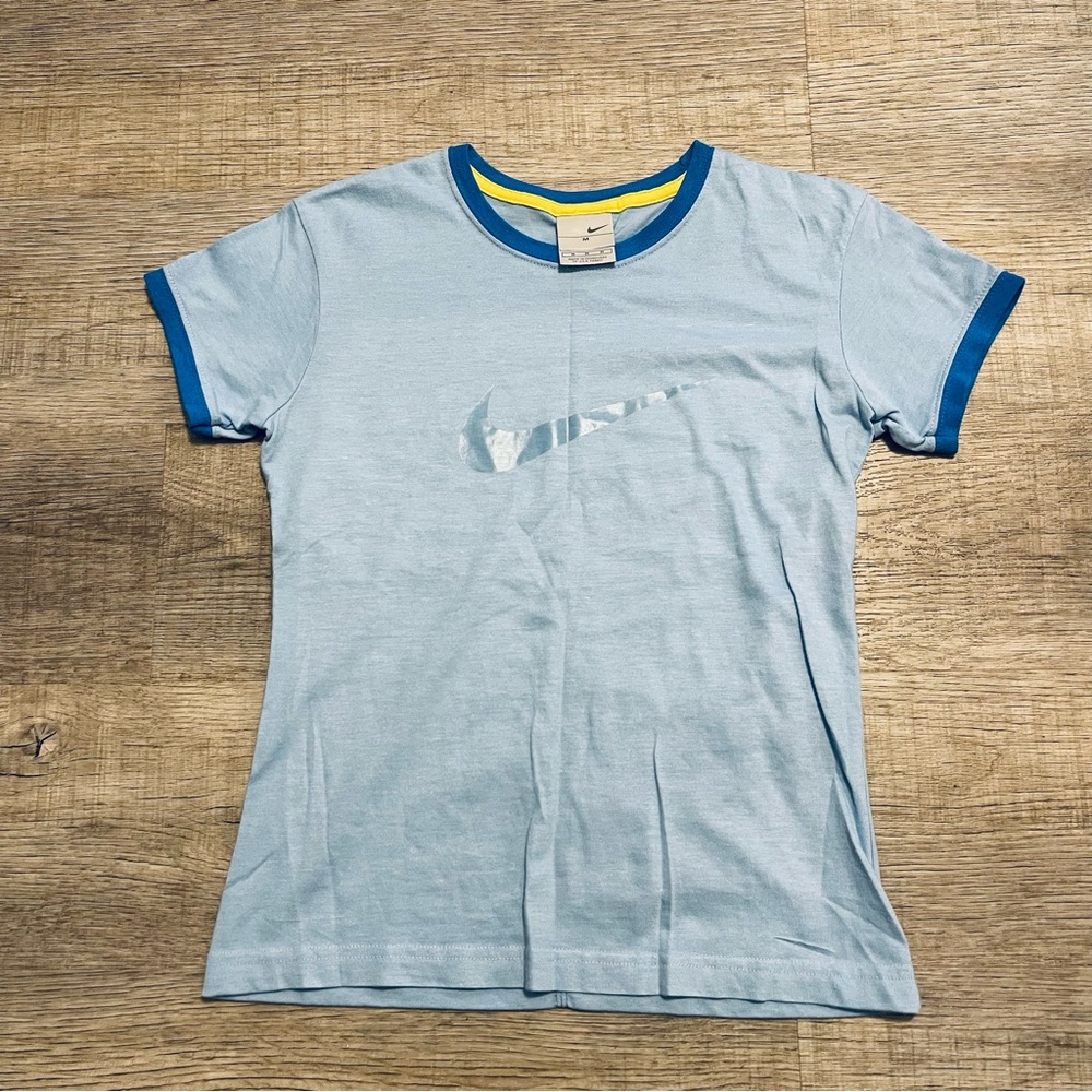 Vintage Nike Blue Ringer Details Womens Babydoll Shirt Y2K Sz Med Silver Tag NWT